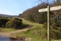 A signpost on Dartmoor indicating a walking route across the moor