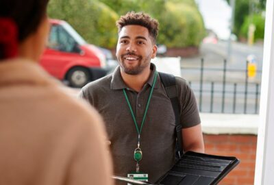 Social worker at door