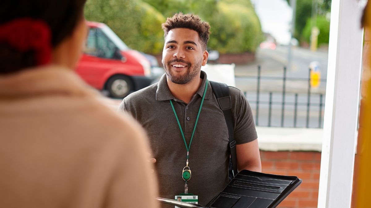Social worker at door