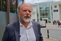 Councillor Julian Brazil stood outside the courts in Exeter on the day of South West Water#s sentencing