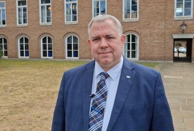 Councillor James Buczkowski, Cabinet Member for Finance outside County Hall, Exeter