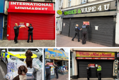 Photos of Four Torbay shops ordered to close over illegal tobacco products. Also pictured are tobacco detection dogs.