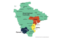 Map of Devon showing new boundary areas of the expanded Exeter, Plymouth and Torbay councils