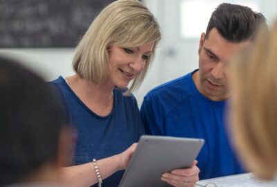 A woman using an ipad