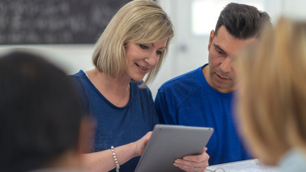 A woman using an ipad