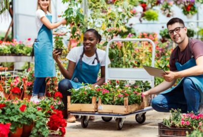 Staff at a garden centre