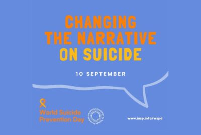 World Suicide Prevention Day graphic on a blue background featuring the message 