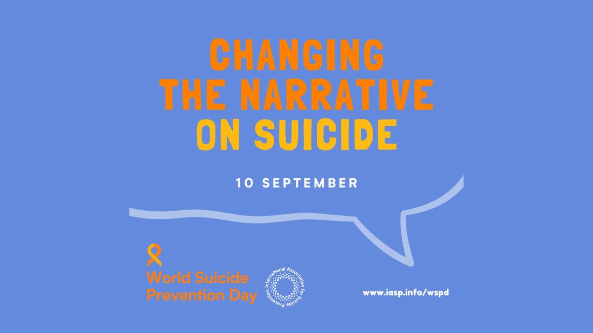 World Suicide Prevention Day graphic on a blue background featuring the message 