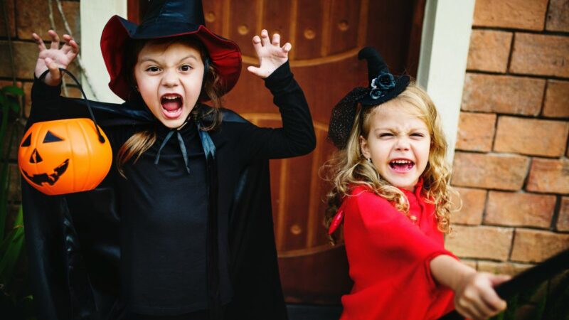 two young children dressed in scary halloween costume