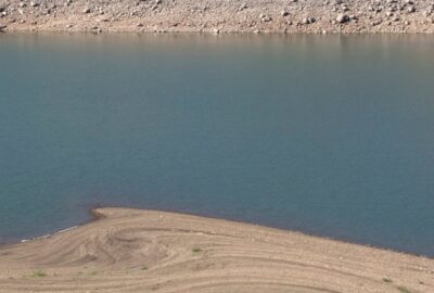 A reservoir with low water levels