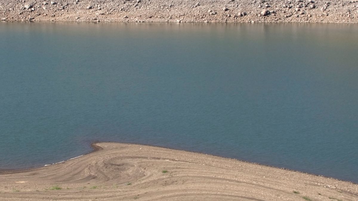 A reservoir with low water levels