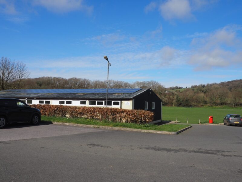 A community building with rooftop solar PV at South Brent Recreation Ground (South Brent Community Energy).