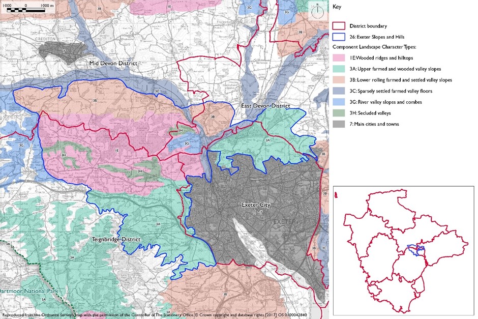 Devon Character Area 26 Exeter Slopes and Hills Map