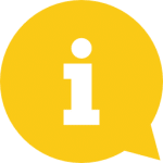 a yellow speech bubble with the letter i in it