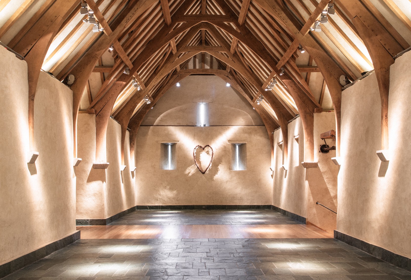 A wedding ceremony space at the Great Barn