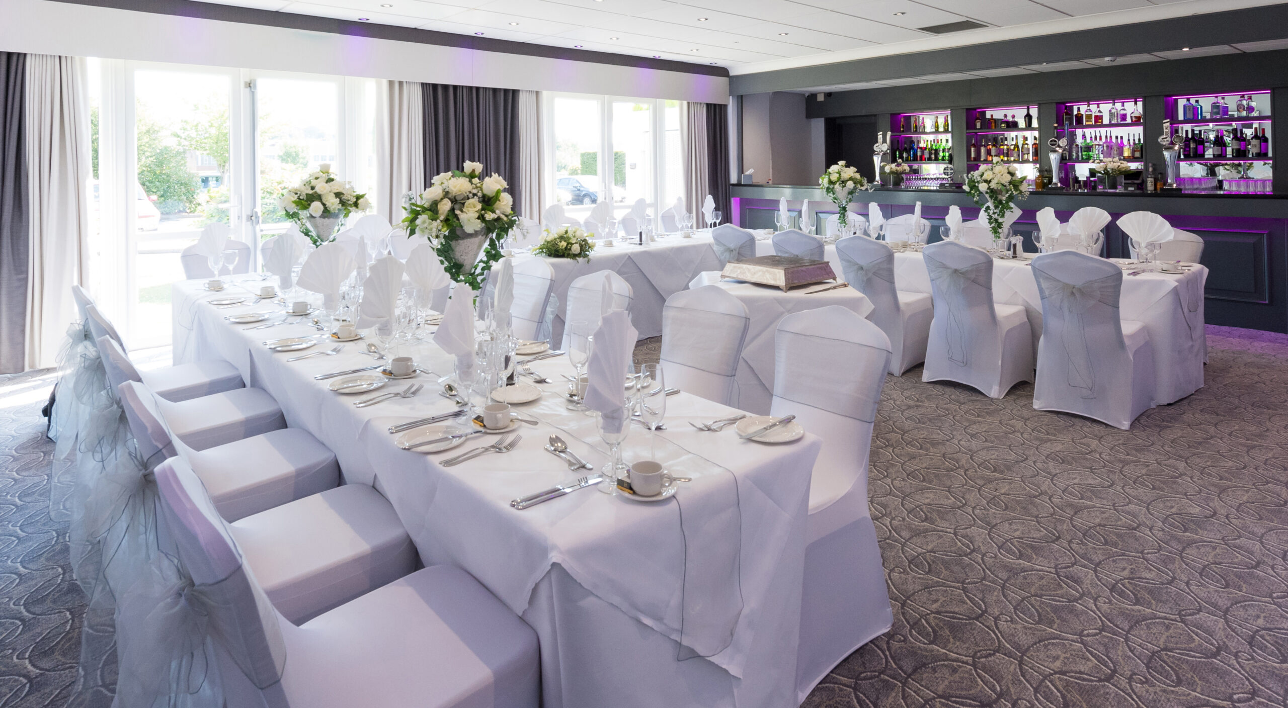 Ashford Suite at the Barnstaple Hotel, laid out for a wedding meal