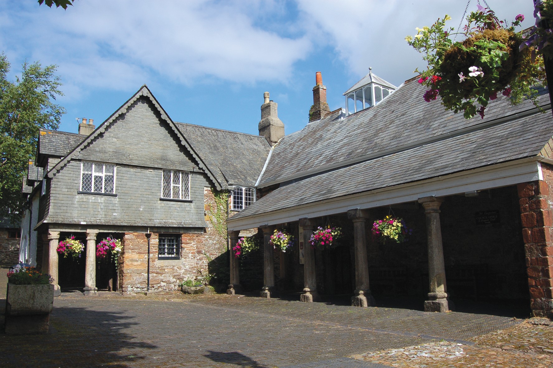 Guildhall with hanging baskets outside