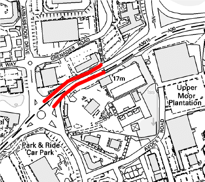 Map showing section of A3015 treated by Highways England