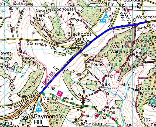 Map showing section of B3165 treated by Dorset Council