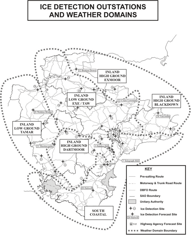 Map showing ice stations and weather domains