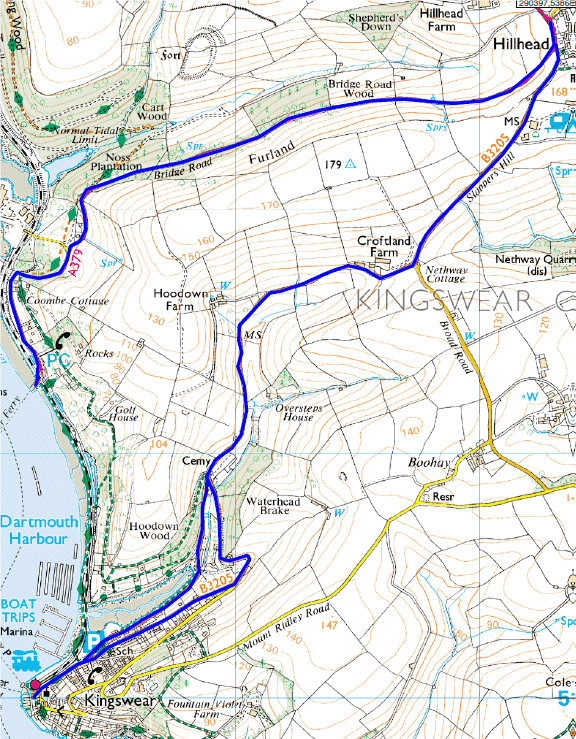 Map showing roads treated in Kingswear