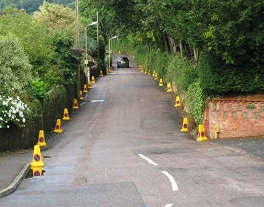 Photo of a lane with cones