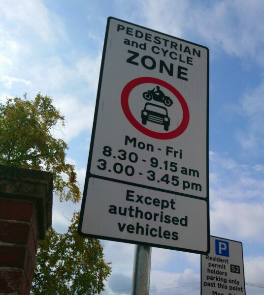 School Streets plate showing times of road closure