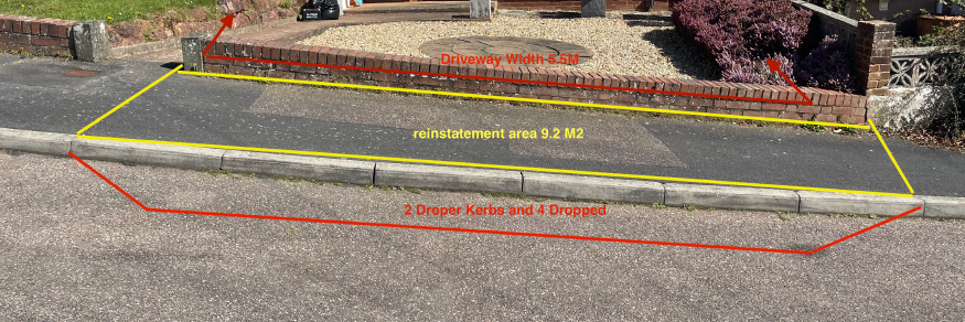 An example of a plan required to illustrate the construction of a dropped kerb