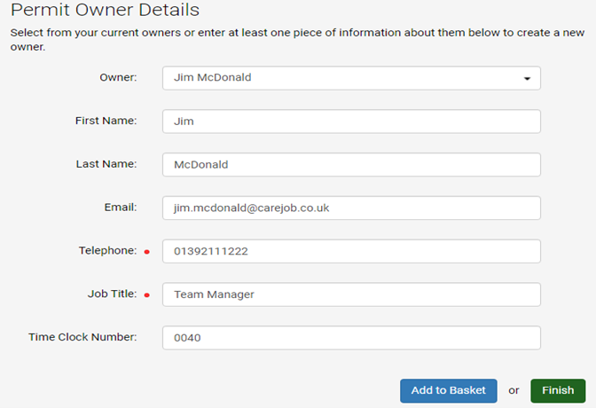 Screenshot of the MiPermit screen showing the details of the permit owner.