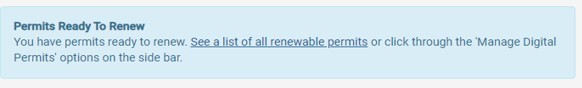 Screenshot of the MiPermit screen that shows you have permits that are ready to renew