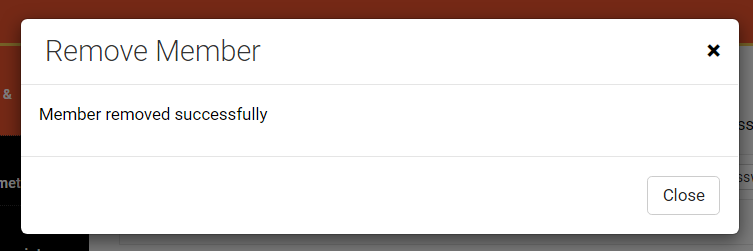 Screenshot of MiPermit message confirming that member has been removed