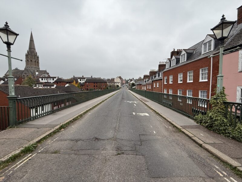 Image of above the iron bridge and the road surface 