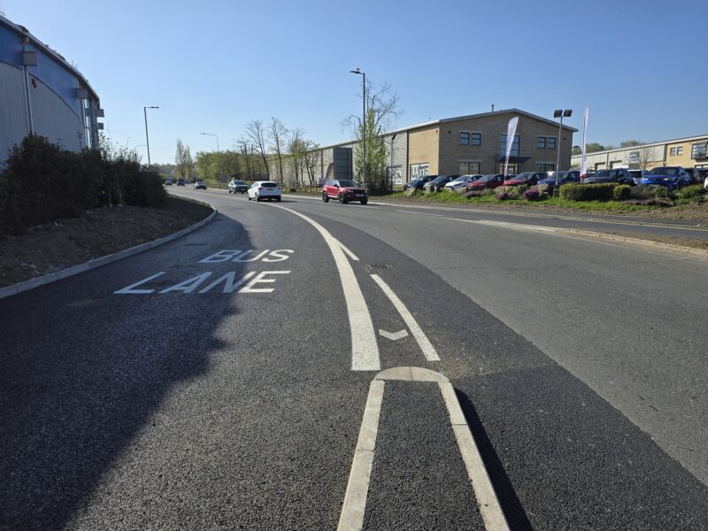 New bus lane from Gratton Way.