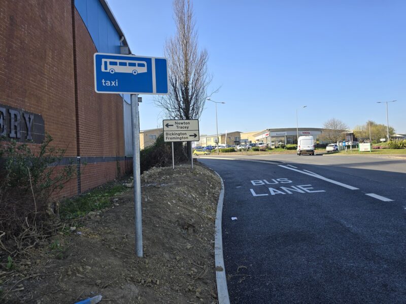 New bus lane from Gratton Way.