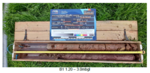 Image of borehole core showing the ground between 1.2 and 3 metres.