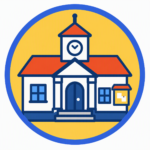 Flat design image showing a simple parish/town civic building