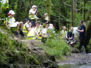 School children on a river study day