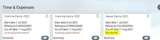 Screenshot of the time and expenses screen within iTrent