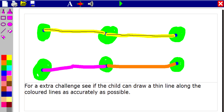For an extra challenge see if the child can draw a thin line along the coloured lines as accurately as possible.