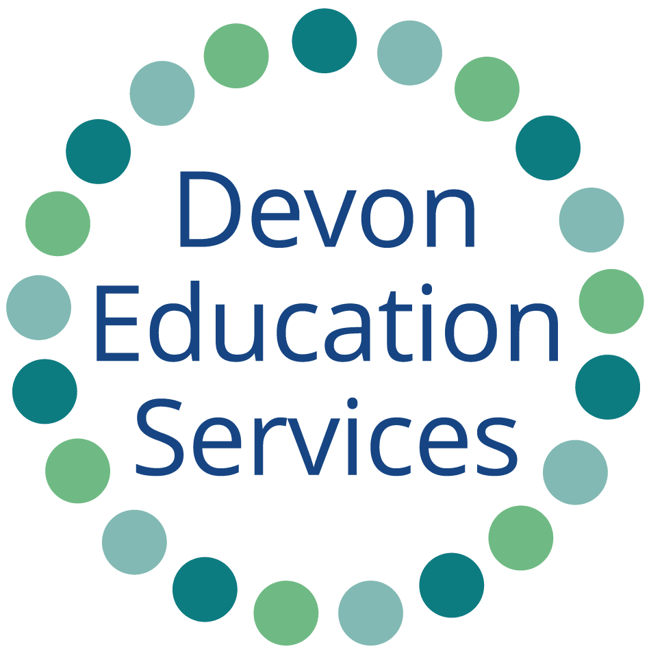 The words Devon Education Services within a circular frame of dots in shades of green