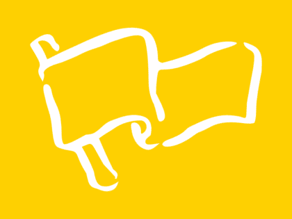 Drawing of the outline of a flag in white on a bright yellow background