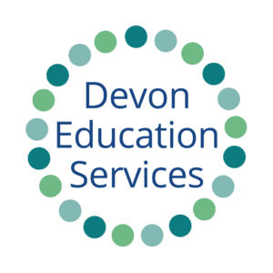 The words Devon Education Services within a circular frame of dots in shades of green