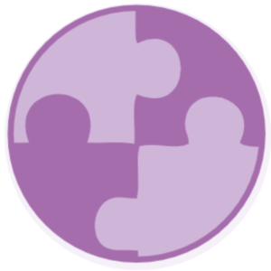 A graphic image of a purple circle containing a pattern which appears to be four interlocking jigsaw pieces.