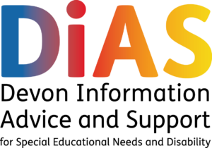 The letters D i A and S in purple, red, orange and yellow respectively with the words Devon Information Advice and Support for Special Education Needs and Disability in black underneath