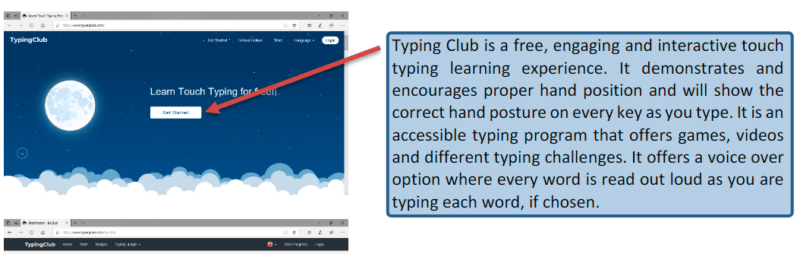 Typing Club home page screenshot