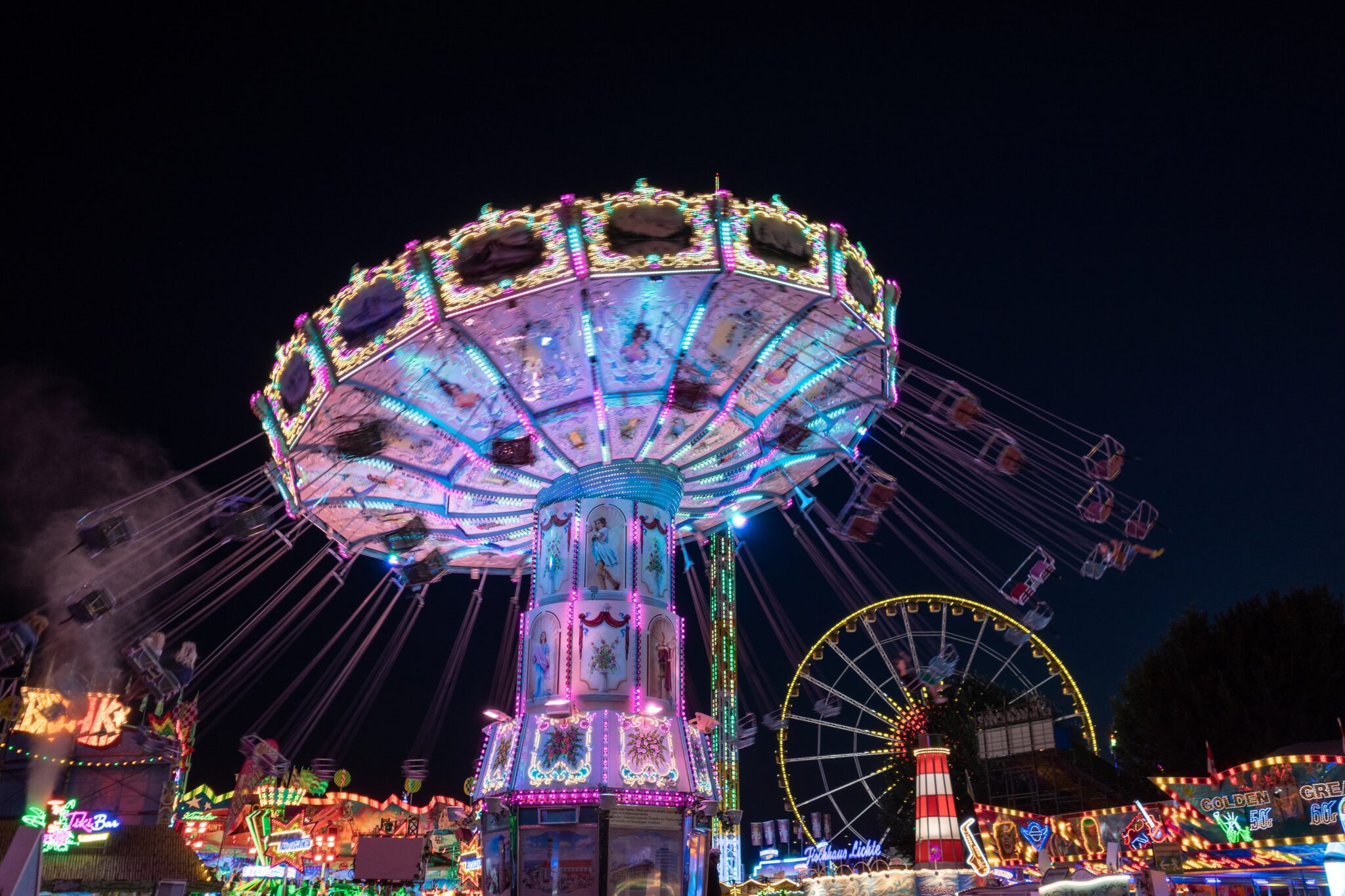 Fairground ride at night