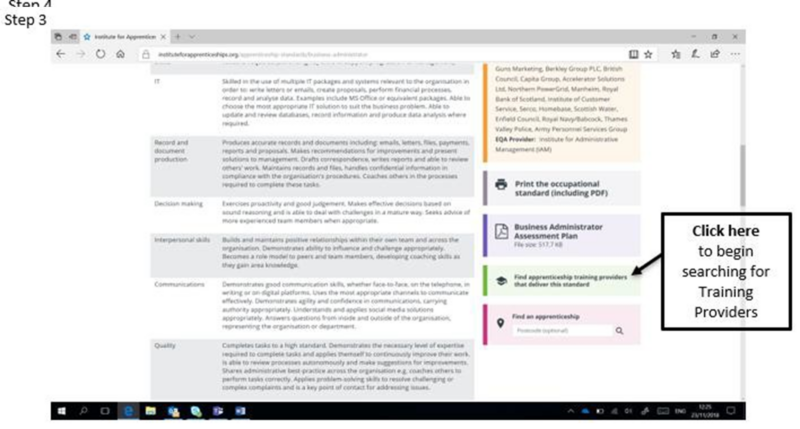 Screenshot of the find apprenticeship training provider link