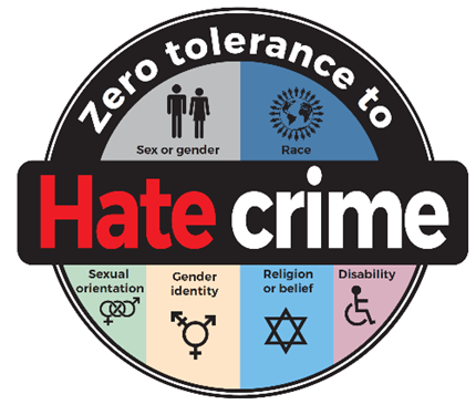 Hate crime logo saying zero tolerance