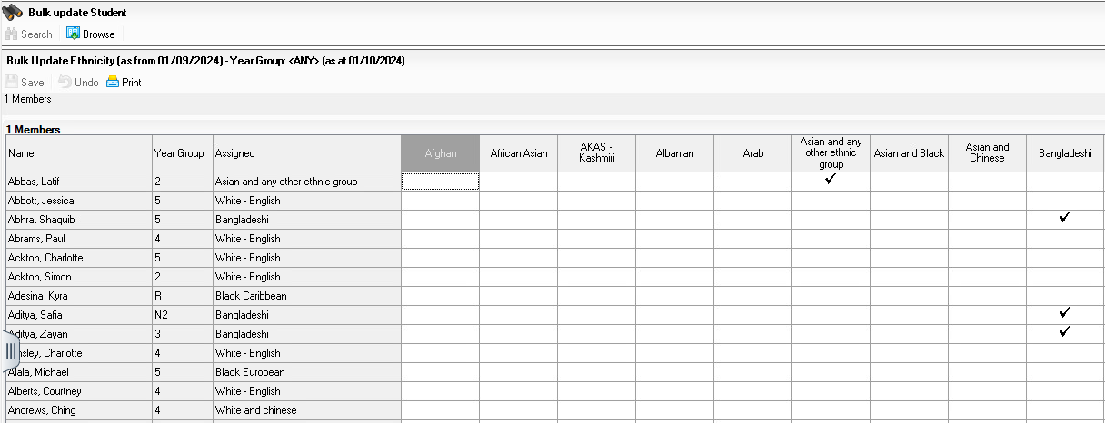 Bulk Update data items panel in Sims