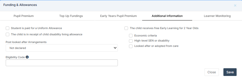 Funding and allowances - additional information